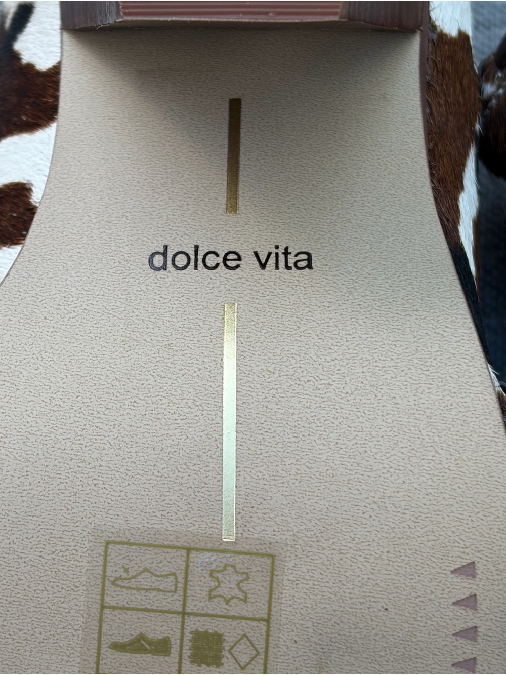 Dolce Vita Brown and White Cow-Print Block Heel Mules with Metallic Toe size 9 - Picture 10 of 10